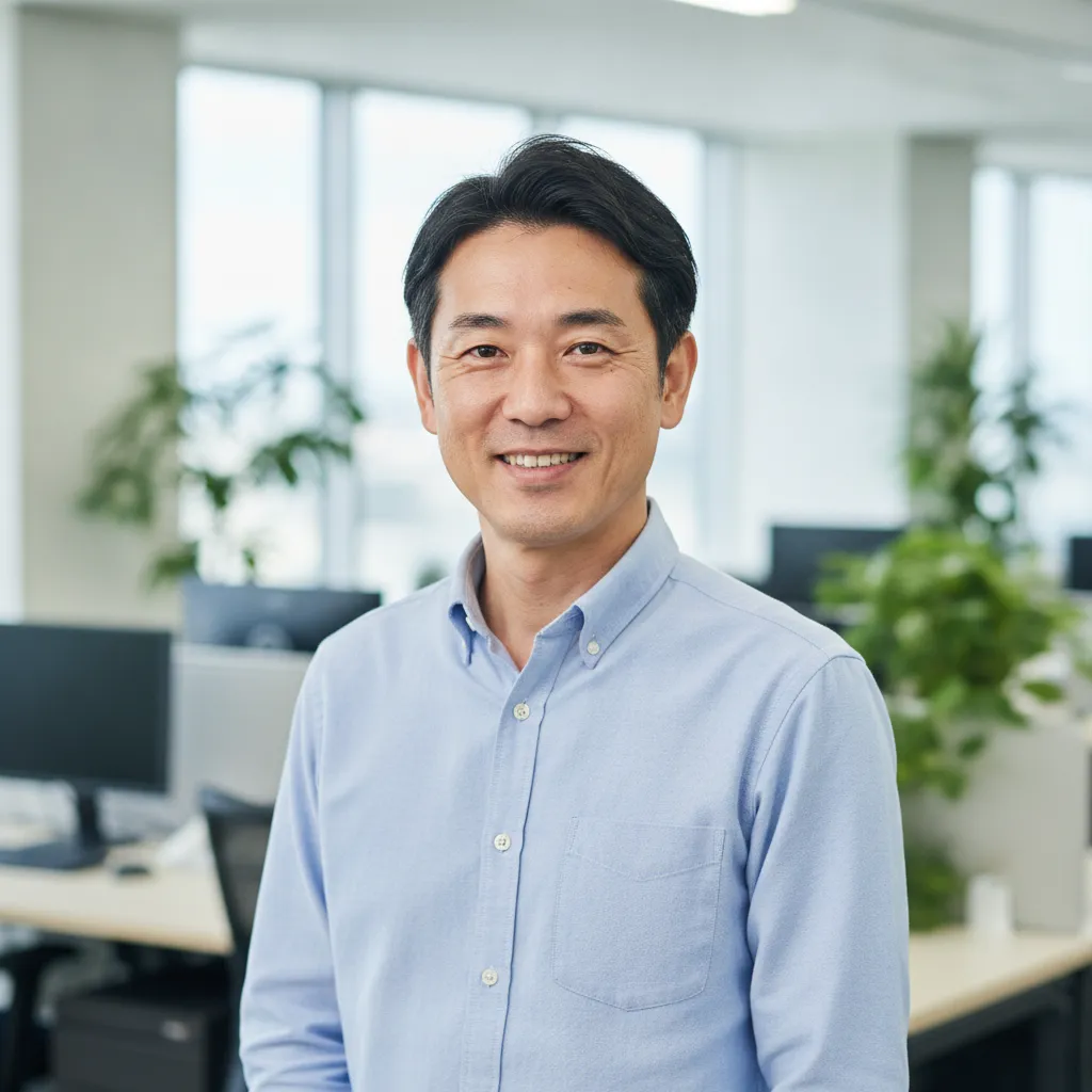 明るいオフィスで微笑む総務担当者のお客様